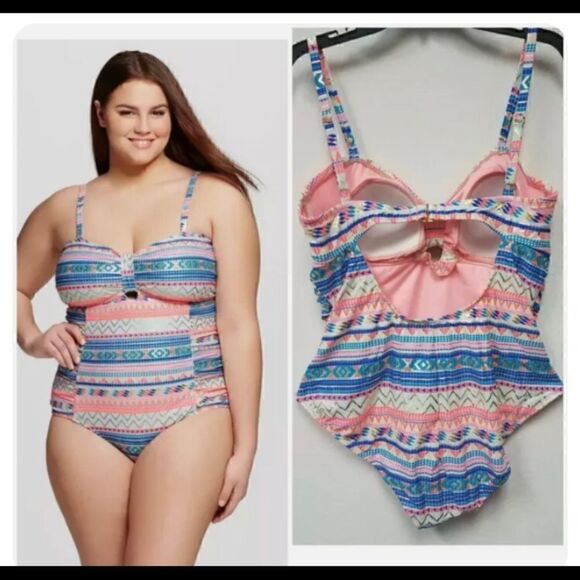 Multicolored shiny Heart and Harmony one piece swimsuit - Picture 1 of 6